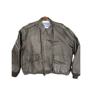 Airborne Leathers Genuine Leather Brown Mens Sz 2XL Leather Bomber Jacket Flight
